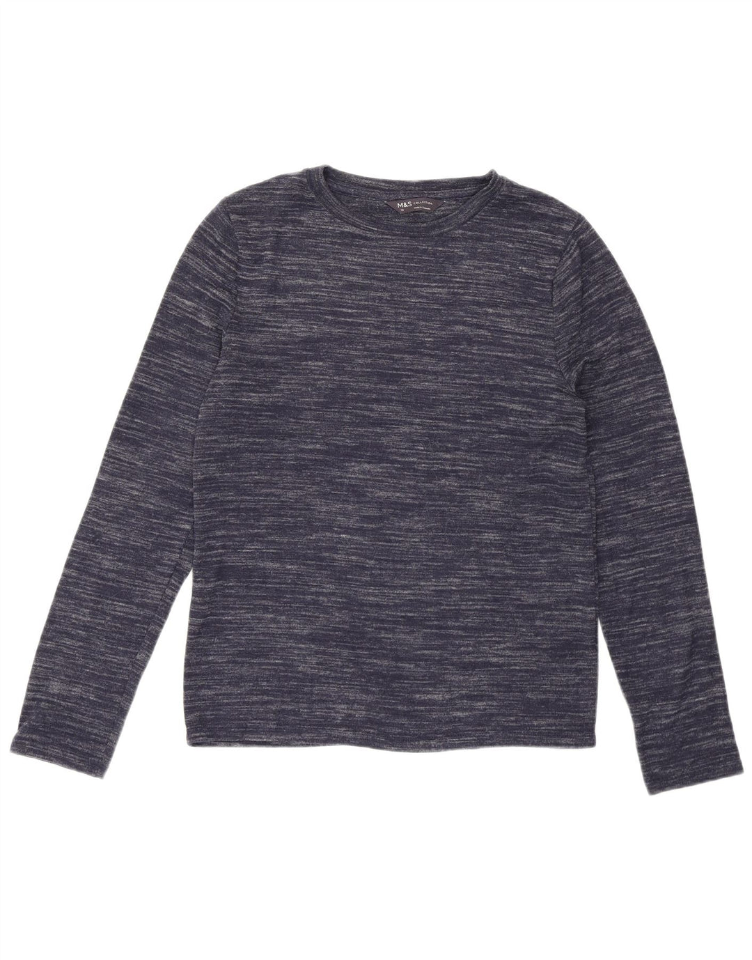 Top feminino Marks & Spencer manga comprida Reino Unido 10 pequeno azul marinho manchado