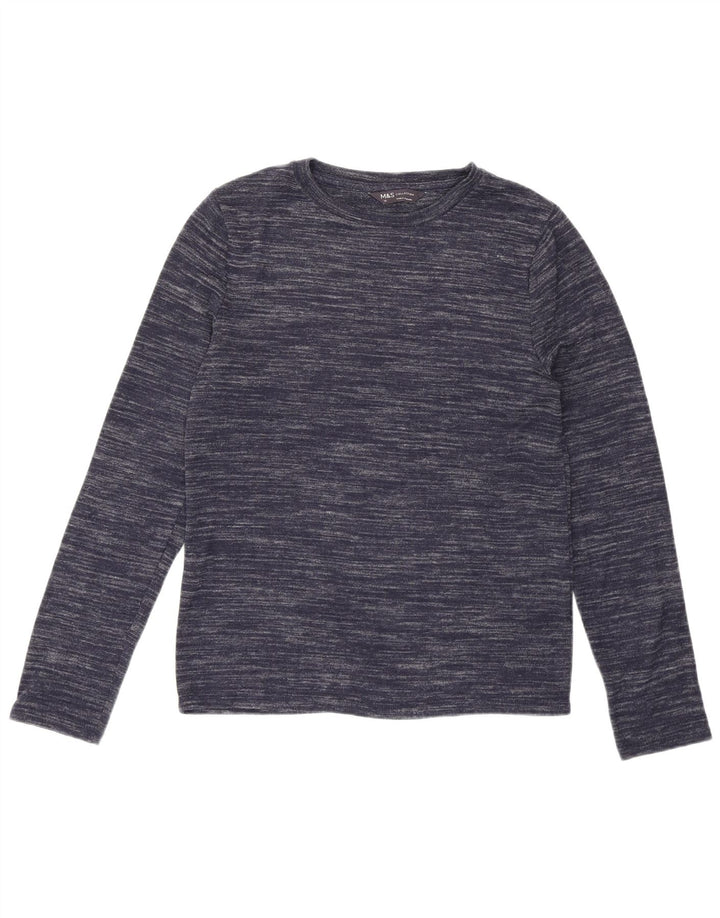 Top feminino Marks & Spencer manga comprida Reino Unido 10 pequeno azul marinho manchado
