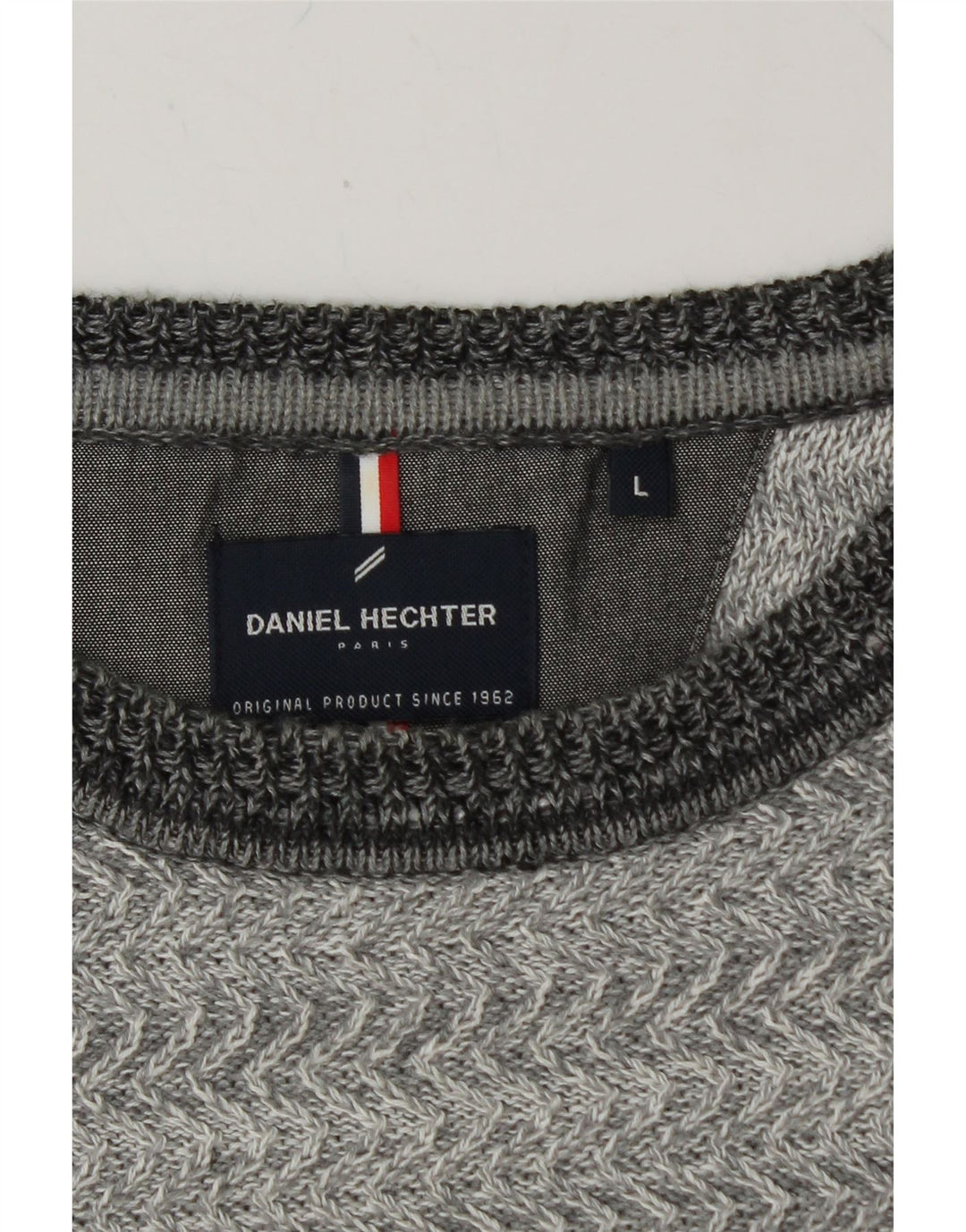 DANIEL HECHTER Suéter masculino com gola redonda, grande algodão chevron cinza