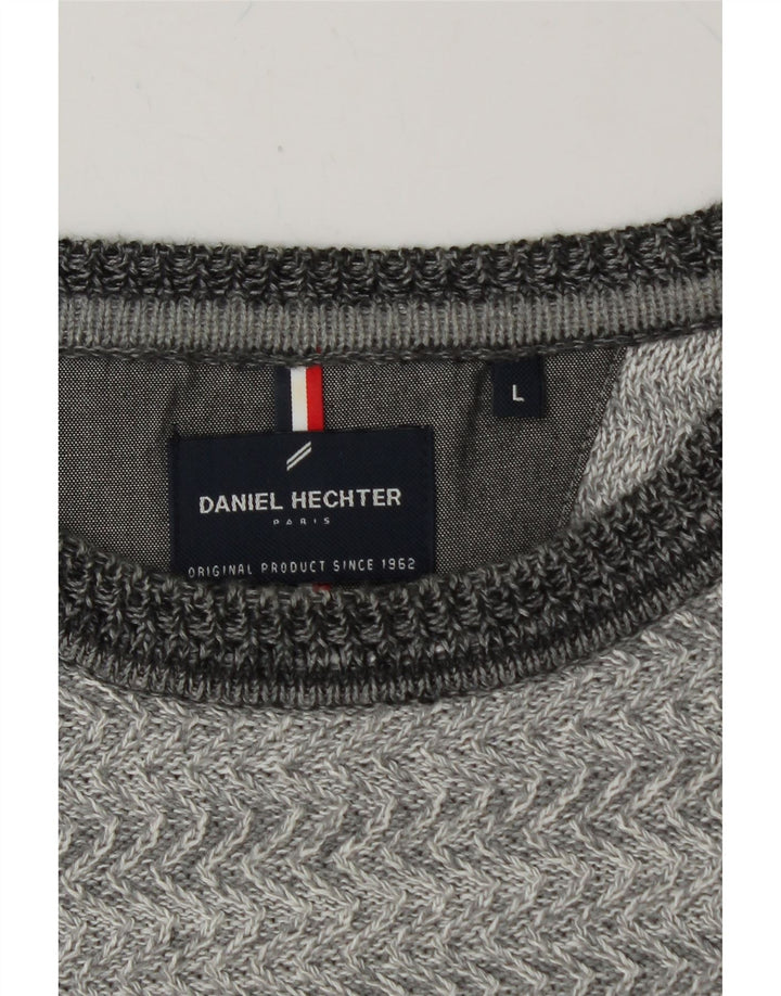 DANIEL HECHTER Suéter masculino com gola redonda, grande algodão chevron cinza