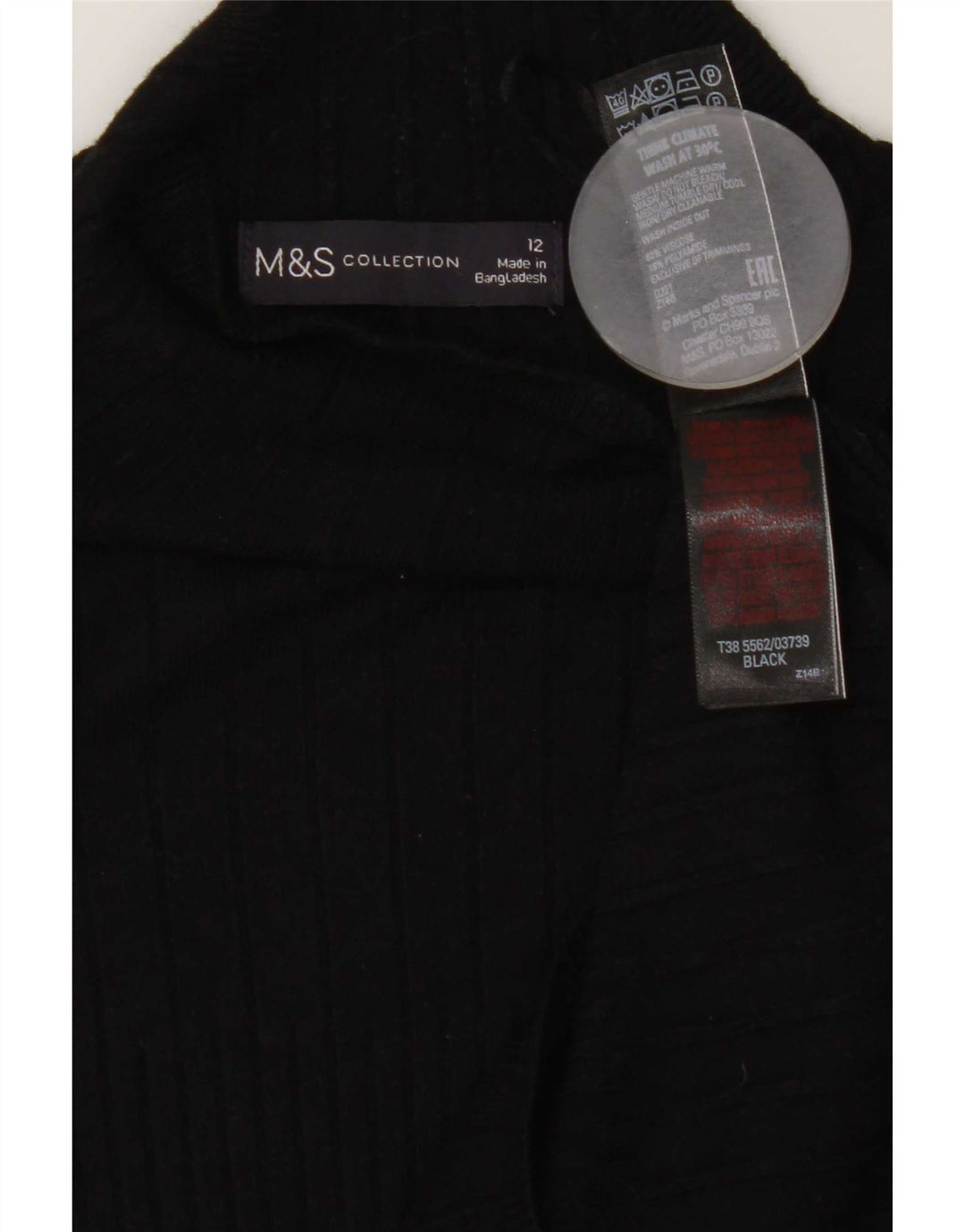 Suéter feminino Marks & Spencer com gola redonda e viscose preta média Reino Unido 12