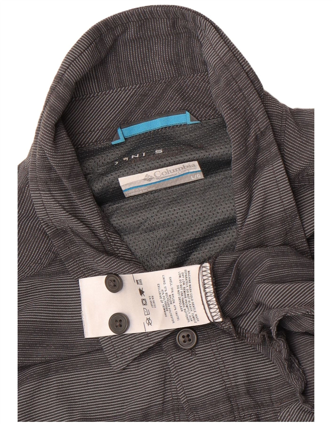 Columbia Camisa masculina grande cinza listrada de nylon