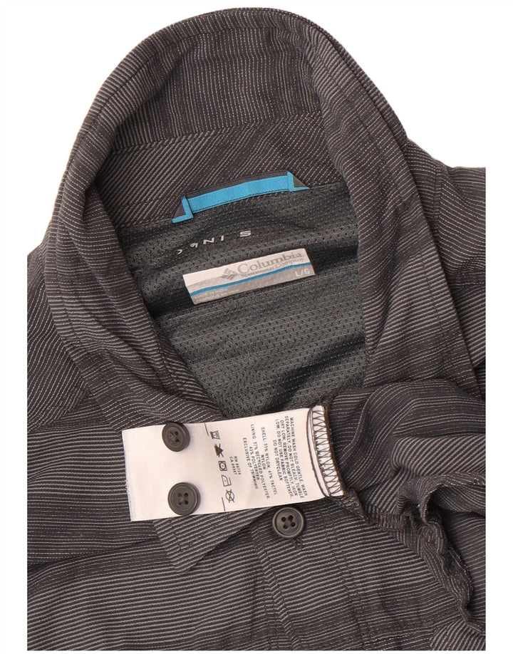 Columbia Camisa masculina grande cinza listrada de nylon