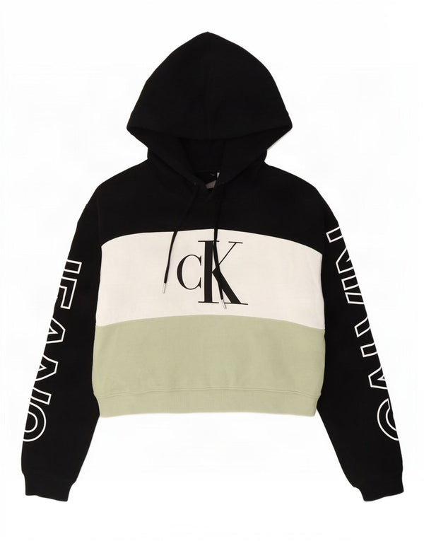 Calvin Klein Jeans feminino oversized gráfico moletom com capuz Reino Unido 10 pequeno preto
