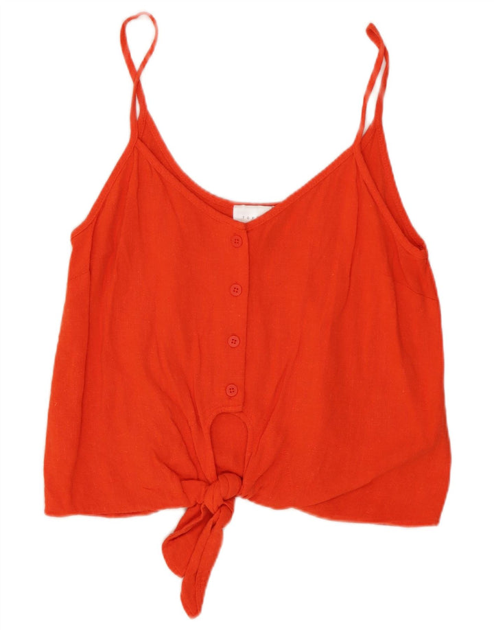 Topshop feminino cropped frontal com amarração cami top Reino Unido 8 viscose vermelha pequena