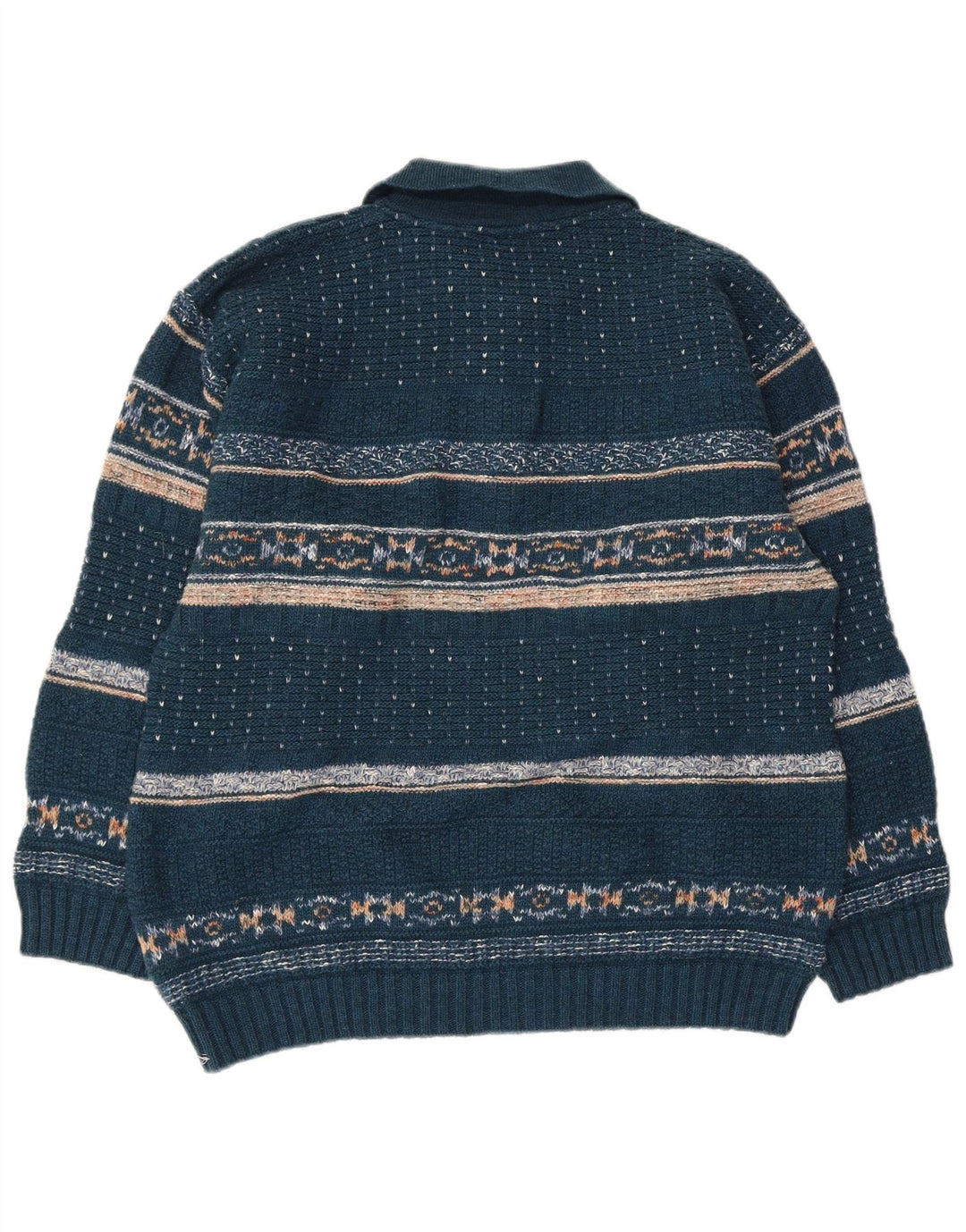 Suéter masculino pólo norte com gola polo, lã média azul Fair Isle