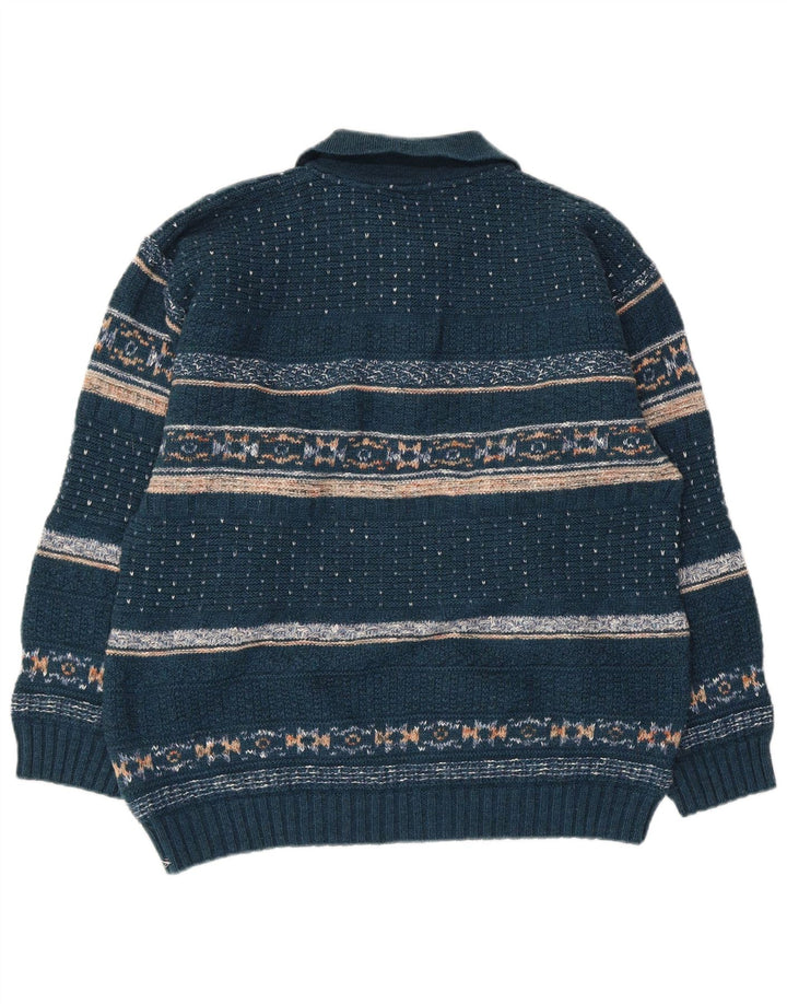 Suéter masculino pólo norte com gola polo, lã média azul Fair Isle