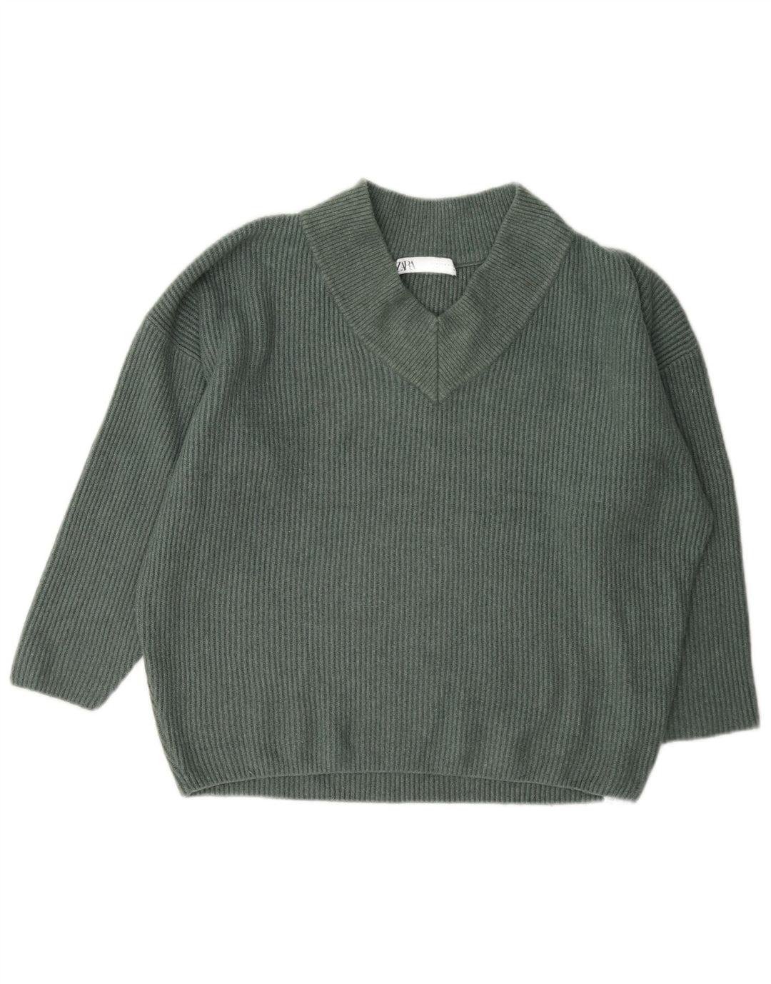 Zara Suéter feminino oversized com decote em V Reino Unido 14 acrílico verde médio