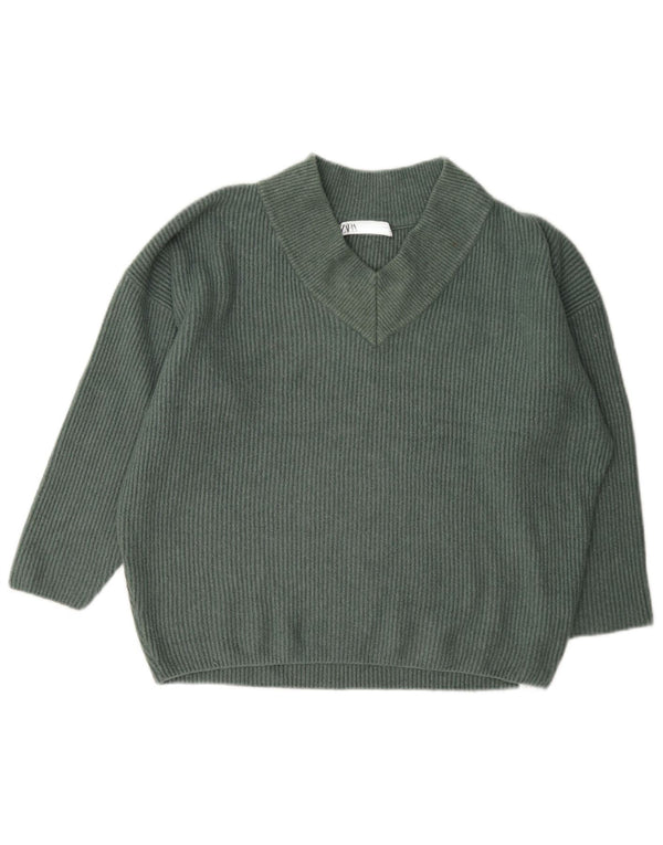 Zara Suéter feminino oversized com decote em V Reino Unido 14 acrílico verde médio