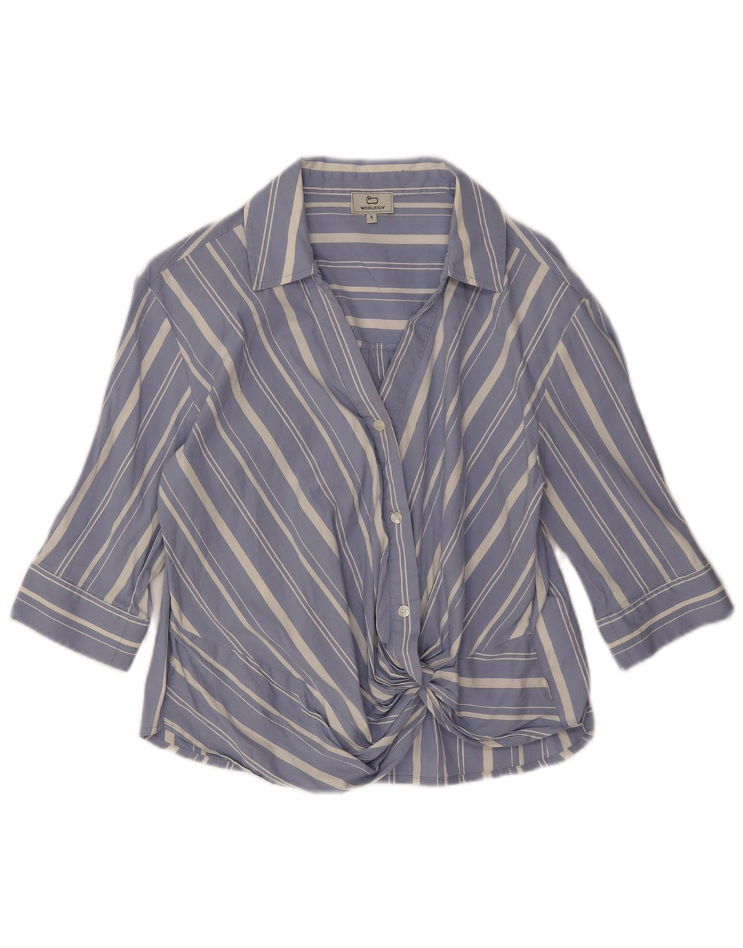 Blusa feminina Woolrich manga 3/4 grande tamanho UK 10 listrada azul pequena