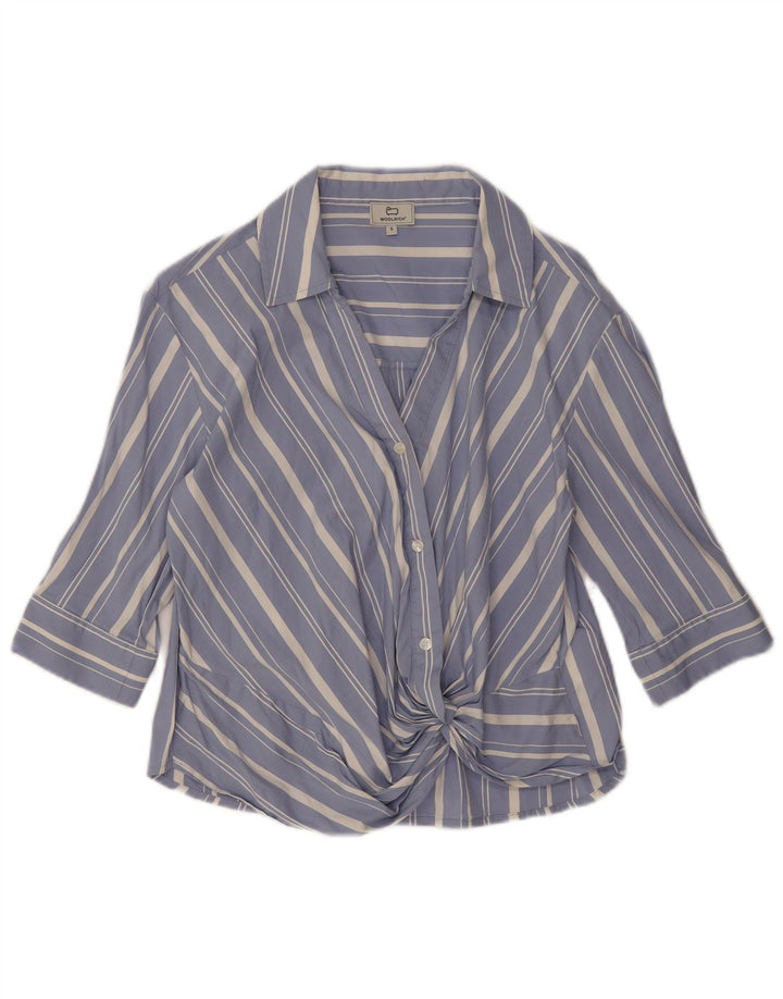 Blusa feminina Woolrich manga 3/4 grande tamanho UK 10 listrada azul pequena