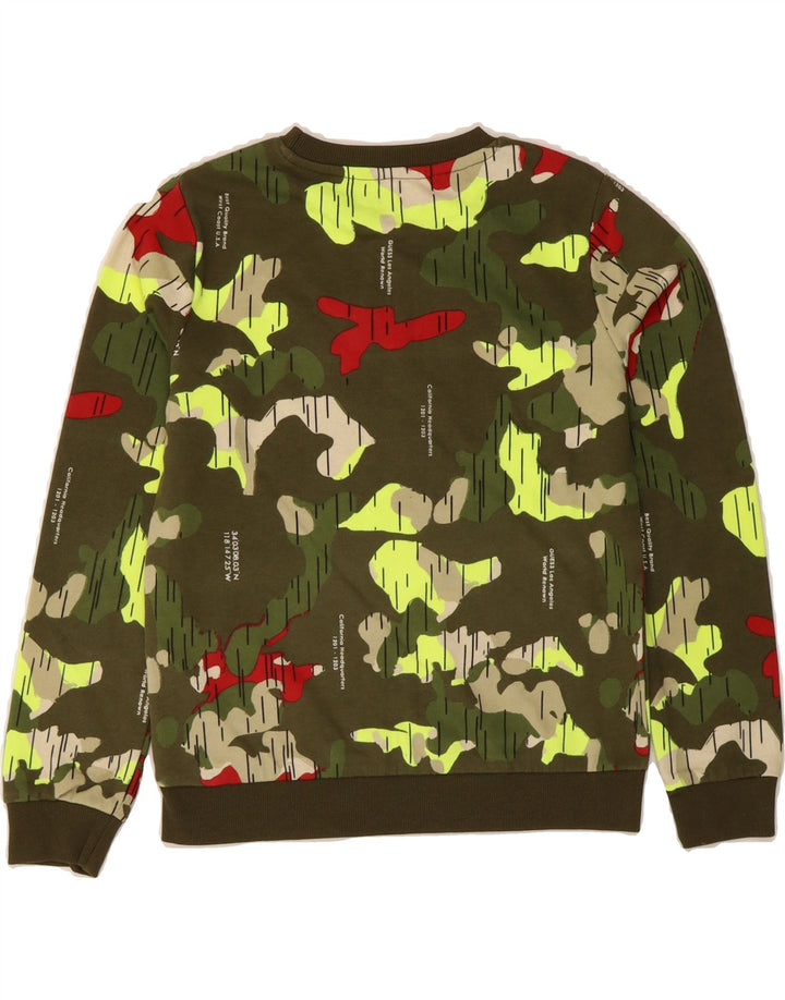 GUESS Boys Graphic Sweatshirt Jumper 9-10 Years Green Camouflage Cotton Vintage Guess and Second-Hand Guess from Messina Hembry 