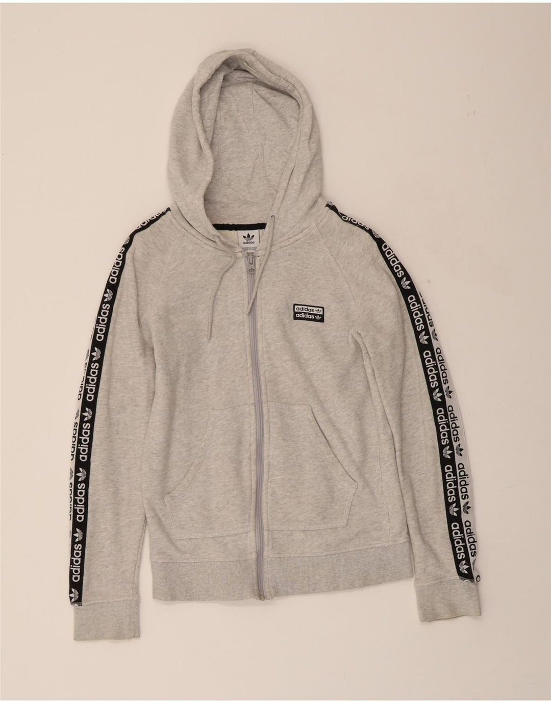 ADIDAS Womens Graphic Zip Hoodie Sweater UK 12 Medium Grey Colourblock Vintage Adidas and Second-Hand Adidas from Messina Hembry 