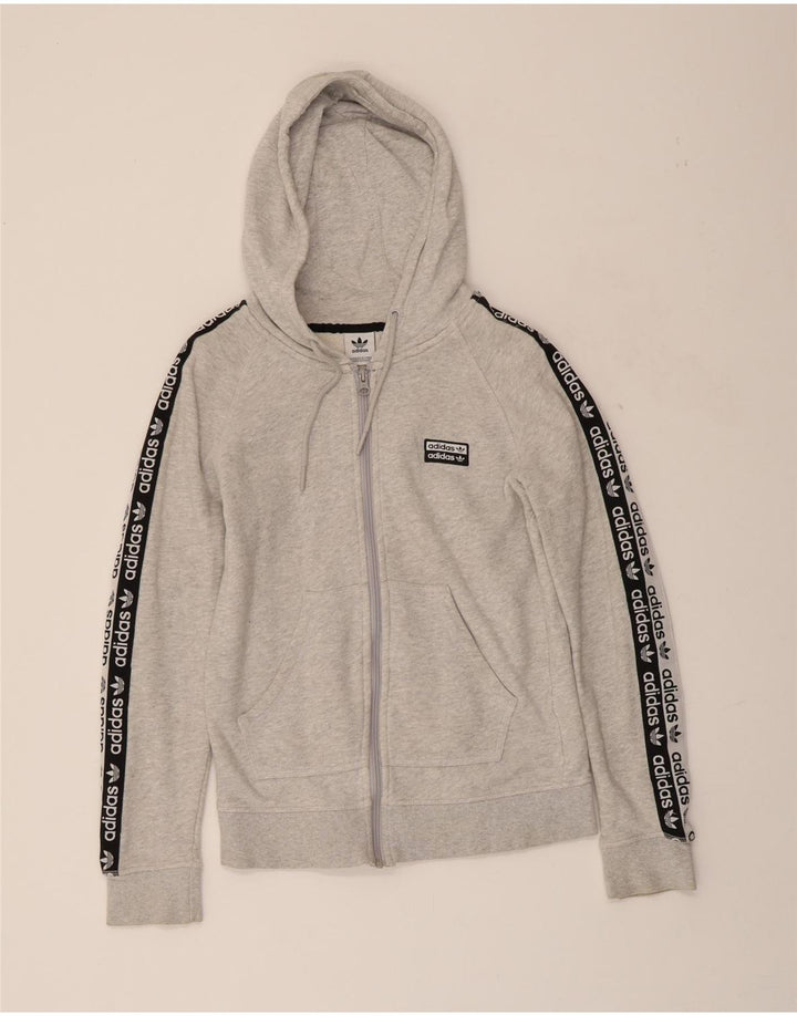 ADIDAS Womens Graphic Zip Hoodie Sweater UK 12 Medium Grey Colourblock Vintage Adidas and Second-Hand Adidas from Messina Hembry 