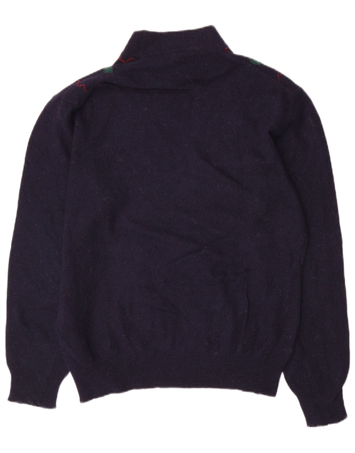 Suéter vintage masculino com gola tartaruga médio azul marinho Argyle/Diamante