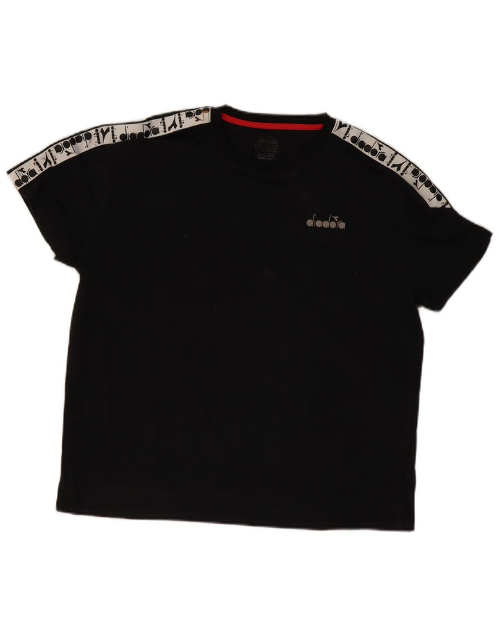 Camiseta masculina gráfica DIADORA Top médio preto colorblock algodão