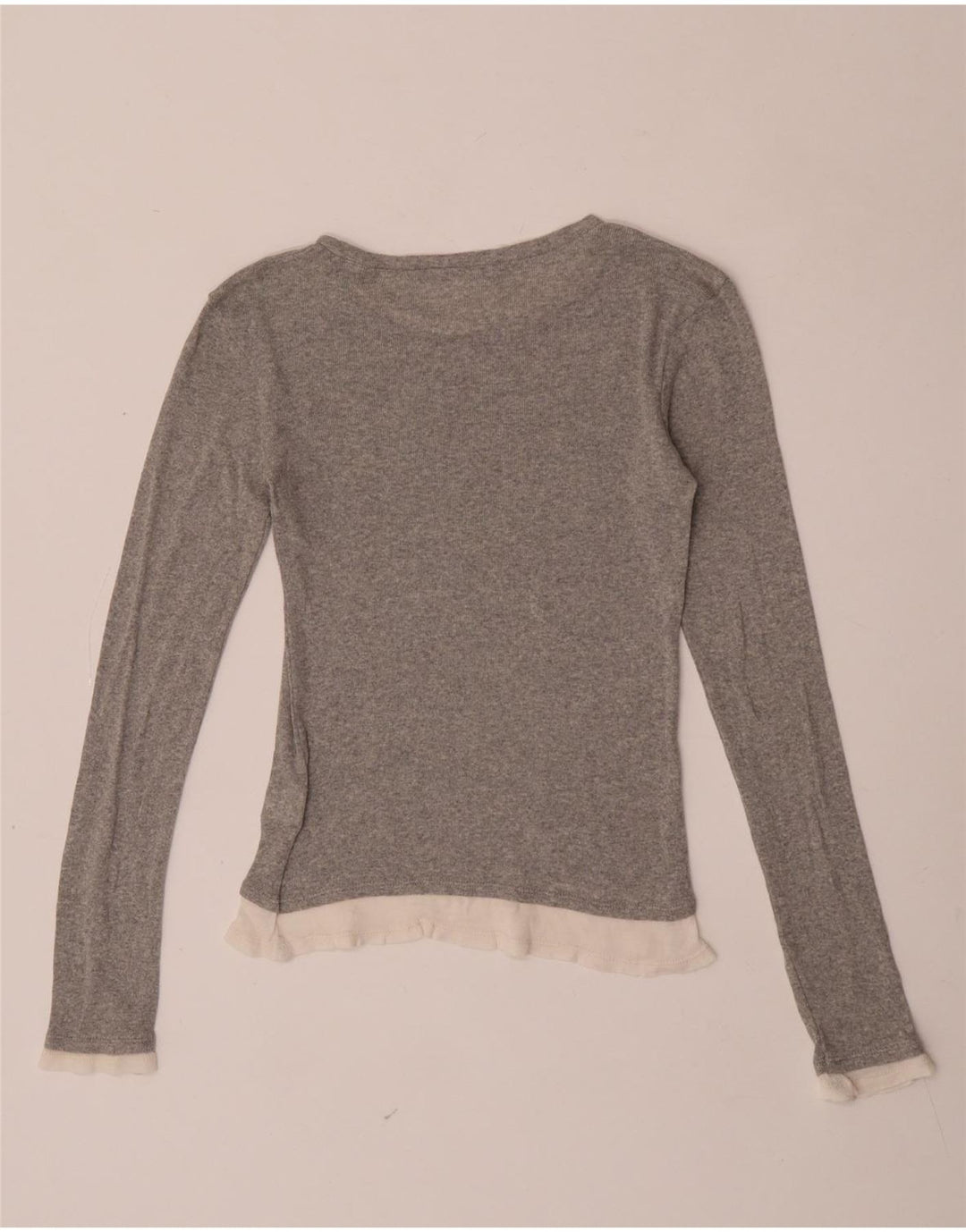 Top feminino Zara manga comprida UK 8 pequeno cinza colorblock poliéster