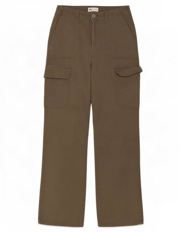 Calça cargo reta feminina Zara EU 40 médio W30 L30 algodão cáqui