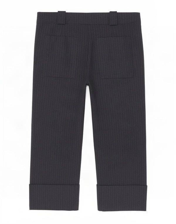 Zara Womens Straight Capri Trousers Large W30 L21 Navy Blue Pinstripe