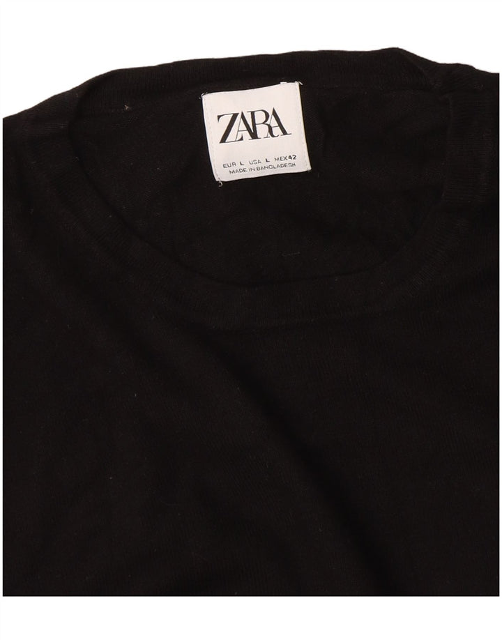 Zara Suéter feminino com gola redonda, Reino Unido 14, grande, preto