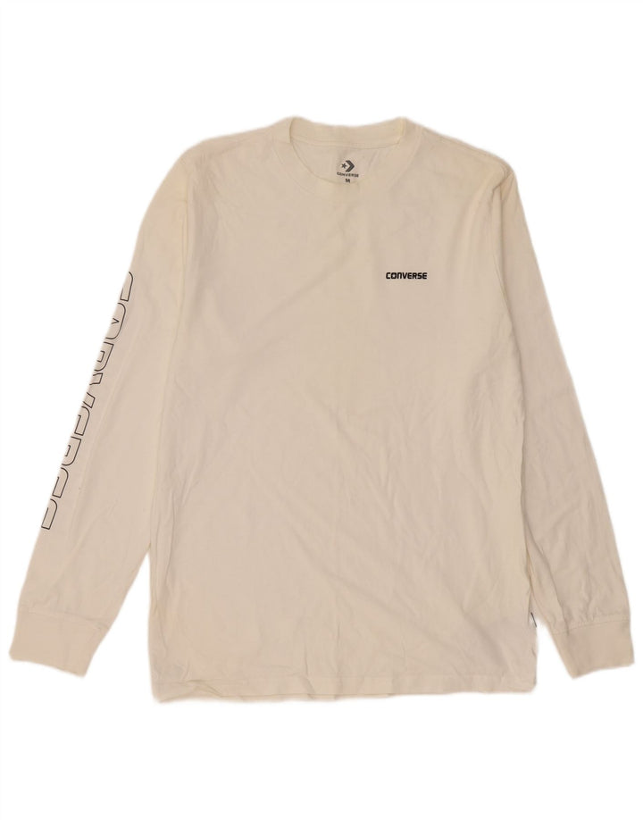 Converse Mens Graphic Top Manga Longa Médio Algodão Branco