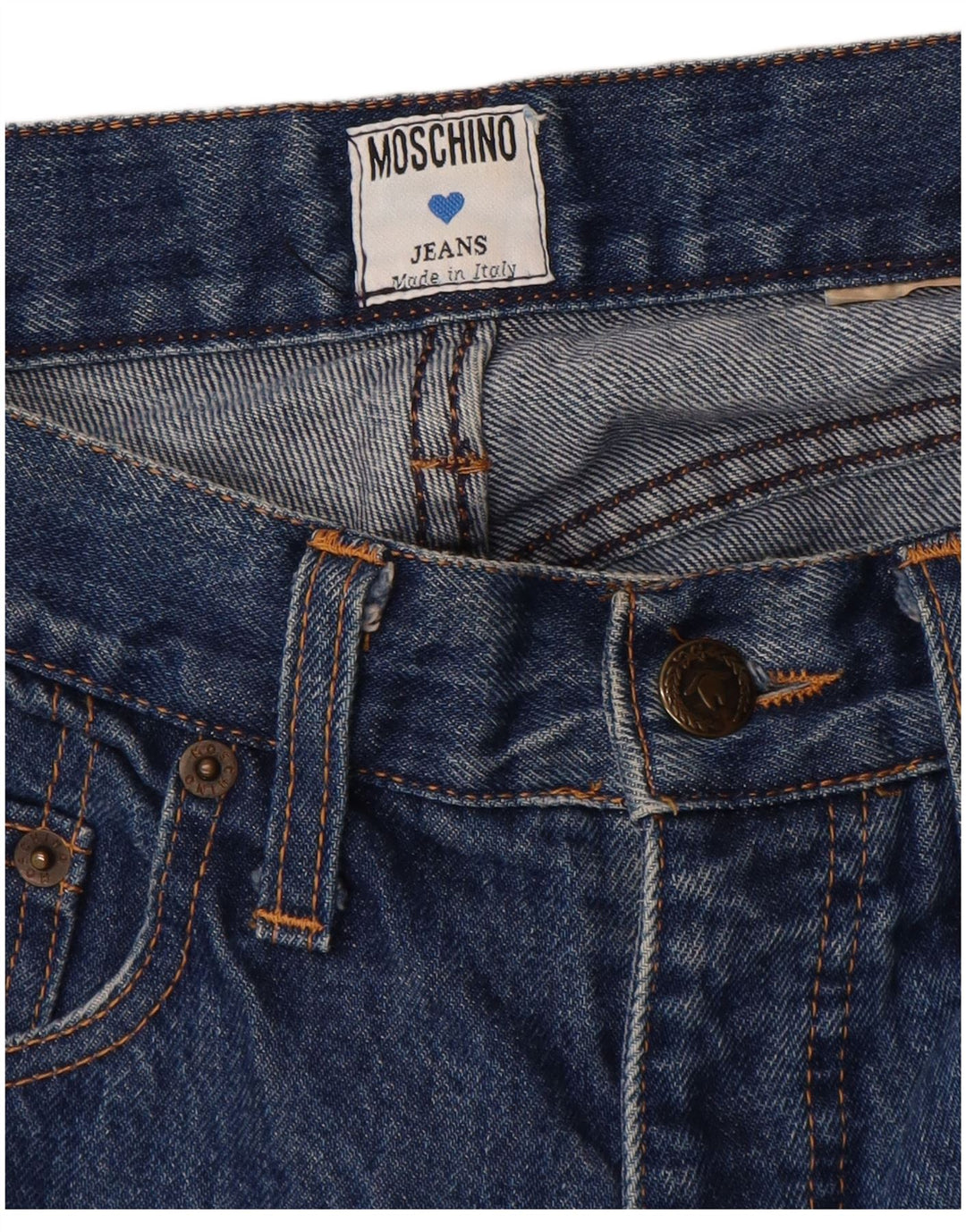 Jeans cônicos femininos Moschino W28 L30 azul