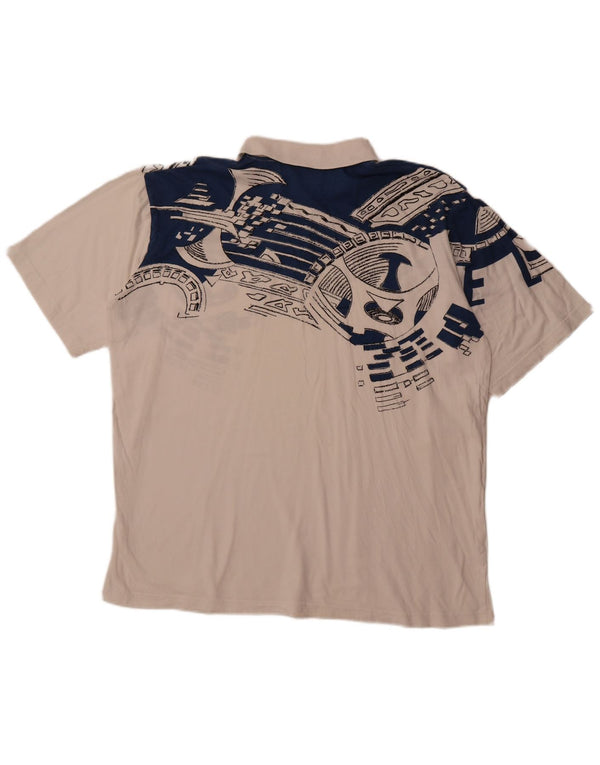 SHAMP Mens Graphic Polo Shirt EU 48 Medium White Geometric Cotton