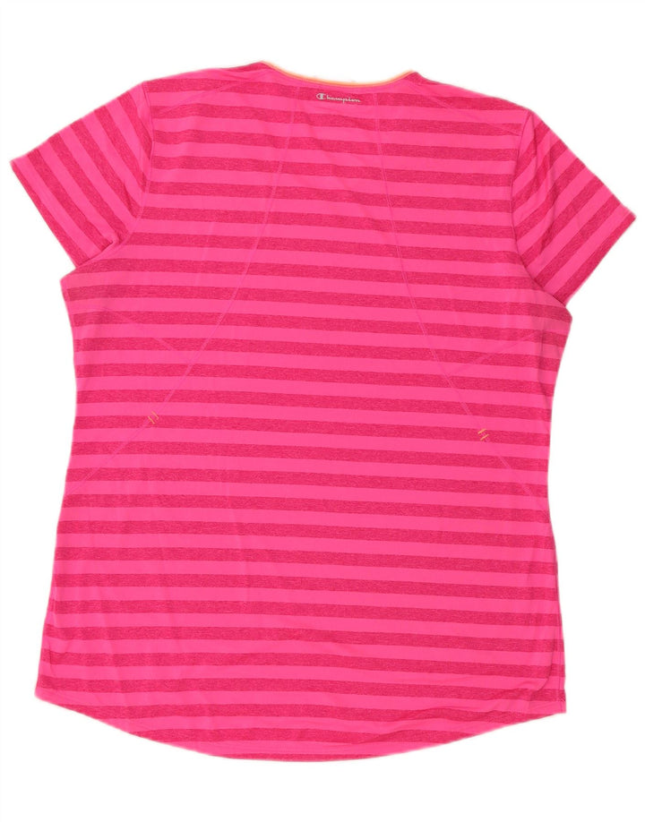 Camiseta feminina Champion UK 16 grande poliéster listrado rosa