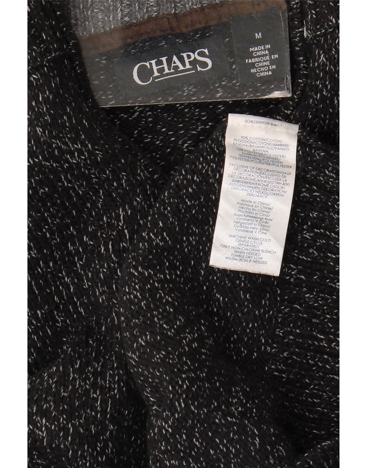 Suéter masculino CHAPS com zíper e gola alta de algodão manchado preto médio