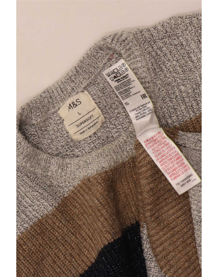 Suéter masculino Marks & Spencer com gola redonda grande bloco colorido cinza
