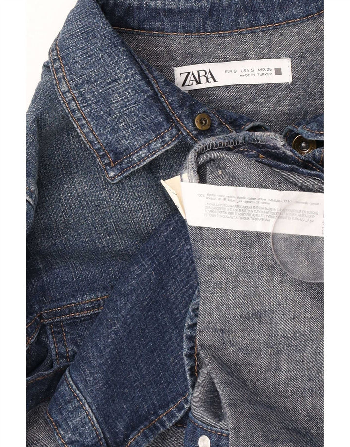 Camisa jeans feminina Zara Reino Unido 10 algodão azul pequeno