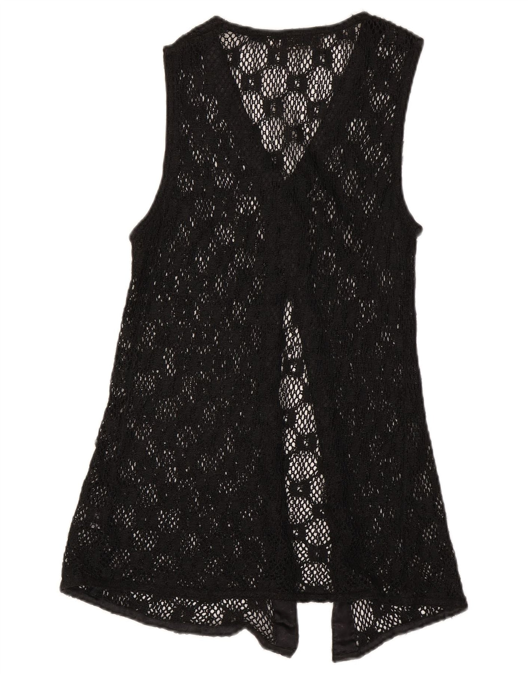 Cardigan feminino vintage sem mangas transparente UK 12 preto médio