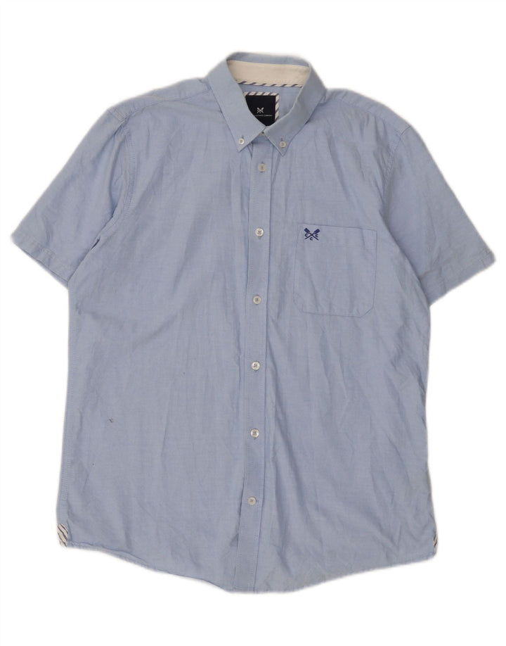 Camisa masculina de manga curta Crew Clothing algodão azul médio