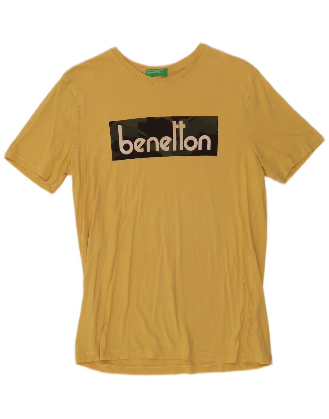 Camiseta masculina gráfica Benetton Top médio algodão amarelo