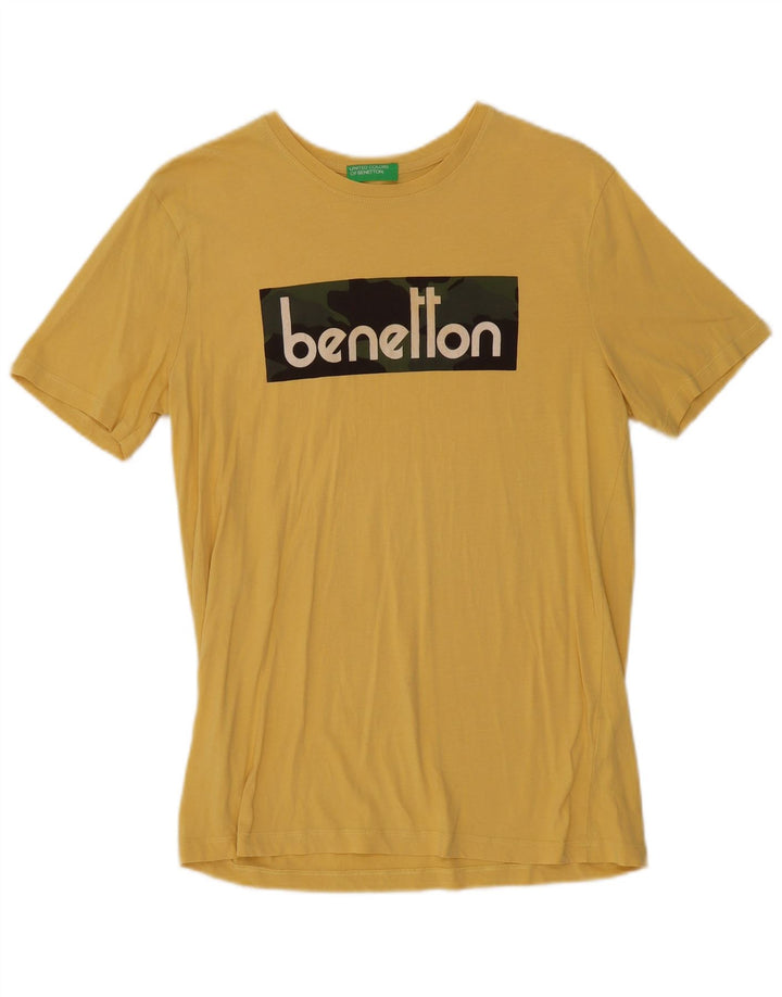 Camiseta masculina gráfica Benetton Top médio algodão amarelo