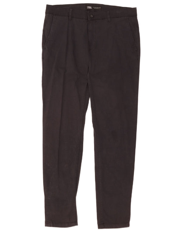 Zara Mens Slim Chino Calças EU 44 Grande W34 L31 Azul Marinho Algodão