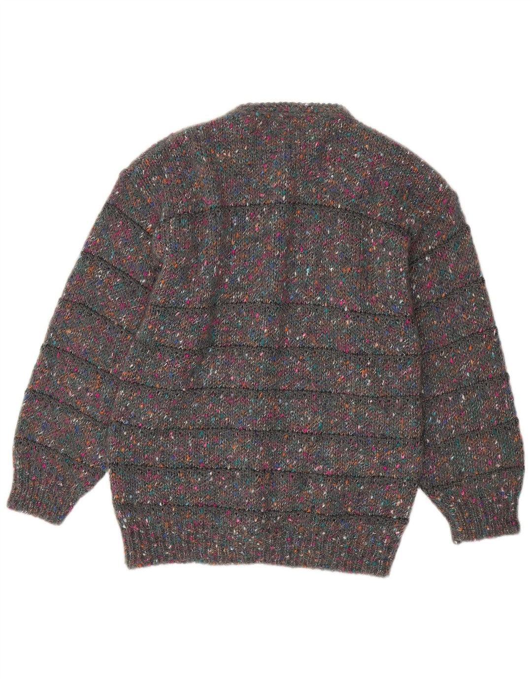 Suéter cardigã feminino vintage Reino Unido 16 grande lã manchada cinza