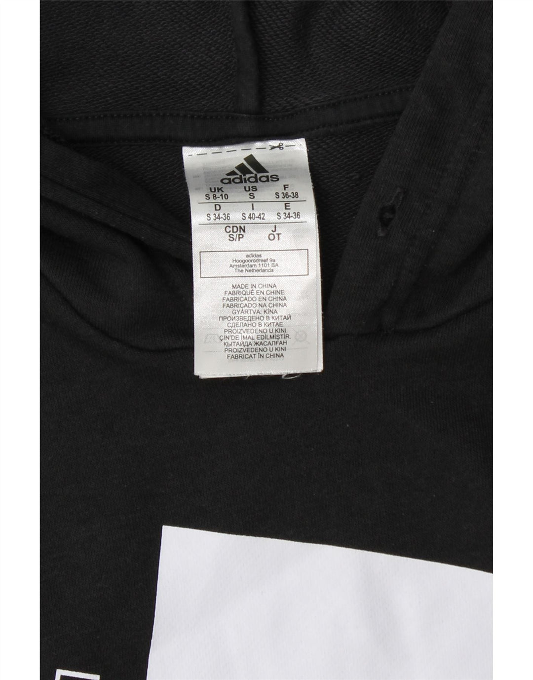 ADIDAS Womens Graphic Hoodie Jumper UK 8/10 Pequeno Algodão Preto