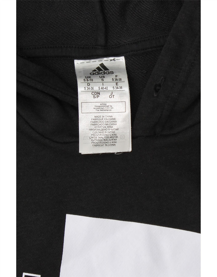 ADIDAS Womens Graphic Hoodie Jumper UK 8/10 Pequeno Algodão Preto