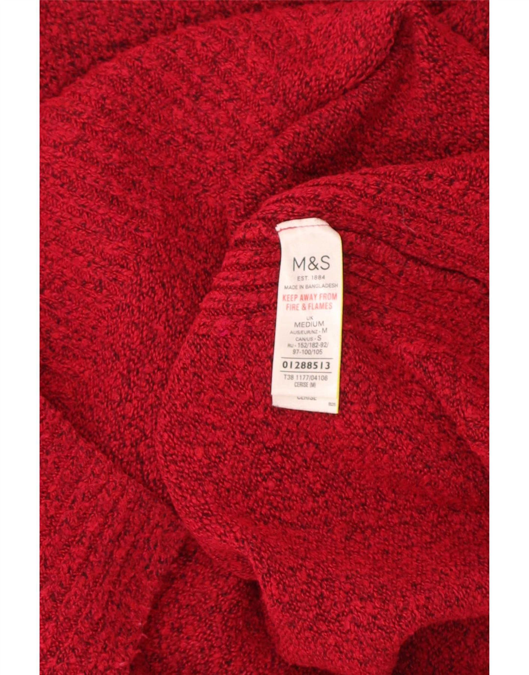 Suéter feminino Marks & Spencer com gola canoa Reino Unido 14 médio vermelho manchado