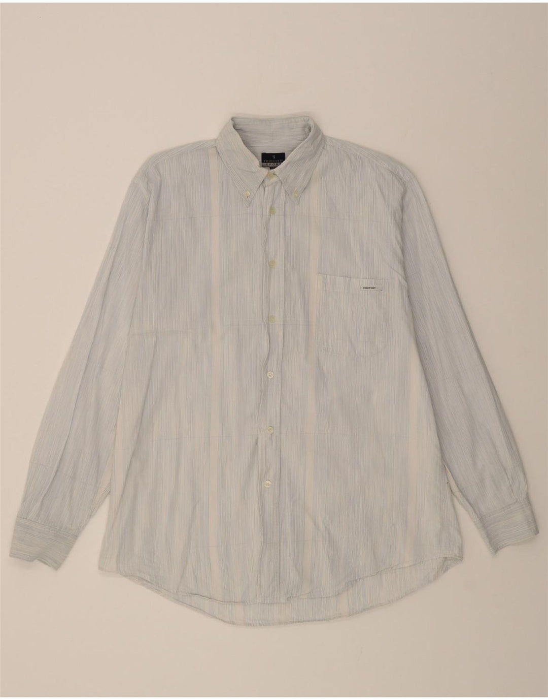 TRUSSARDI Mens Shirt 2XL Blue Striped Vintage Trussardi and Second-Hand Trussardi from Messina Hembry 