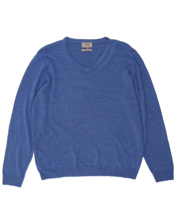 Suéter masculino Marks & Spencer com decote em V 2XL azul acrílico