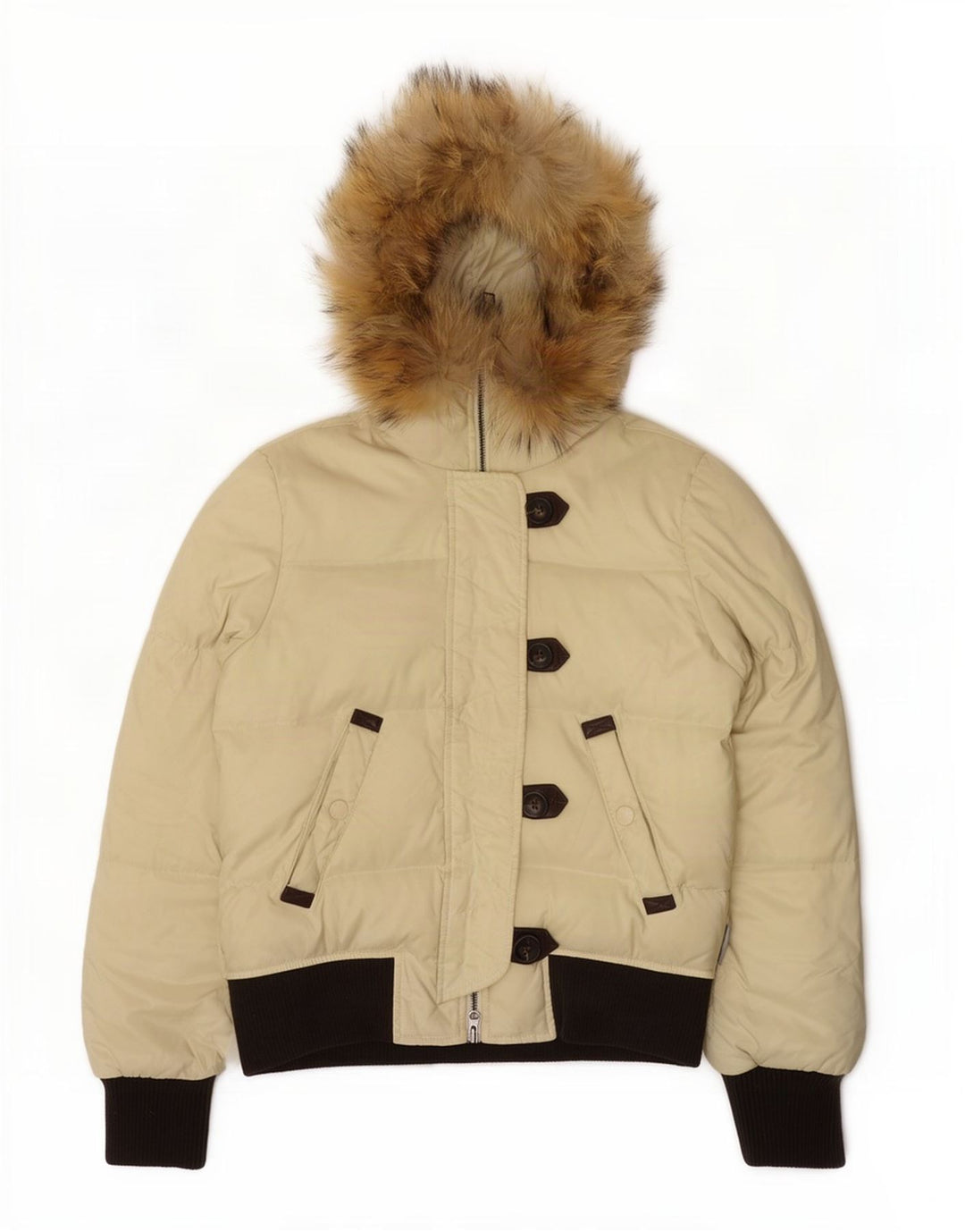 Jaqueta acolchoada com capuz feminino Sergio Tacchini IT 42 Medium Beige Colourblock