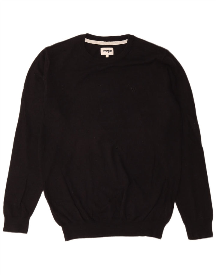 Wrangler Suéter masculino com gola redonda, grande algodão preto