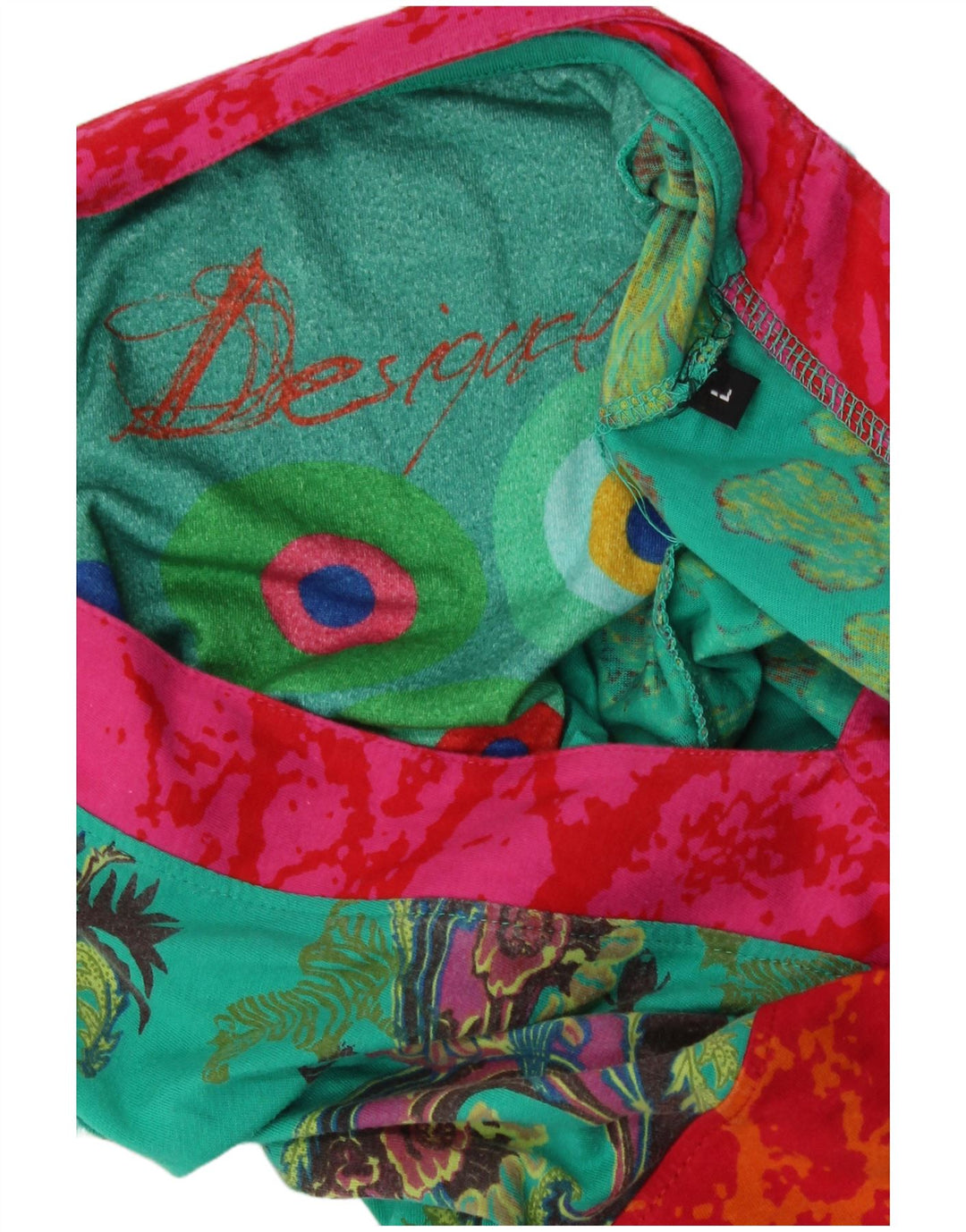 Vestido feminino Desigual com bainha com padrão abstrato Reino Unido 14 algodão verde grande