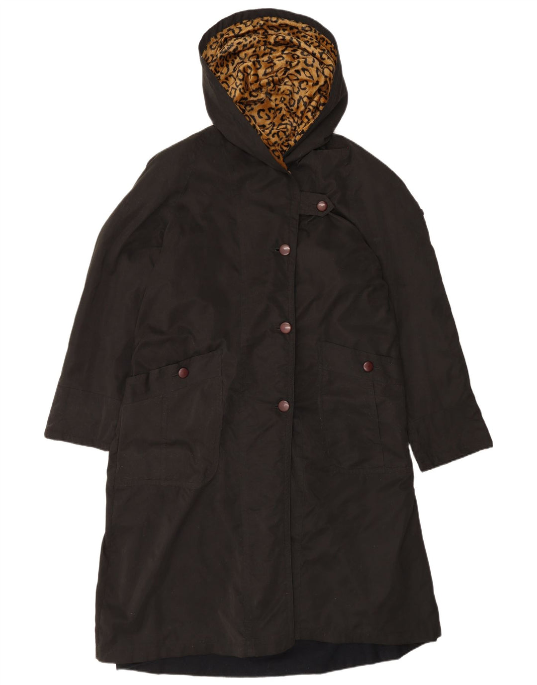 Sobretudo feminino vintage com capuz UK 18 XL poliéster preto