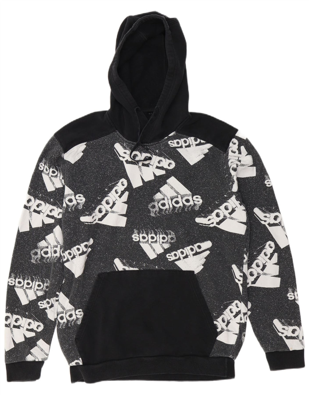 ADIDAS Mens Graphic Hoodie Jumper Grande Algodão Colorblock Preto