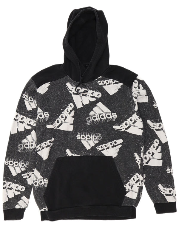 ADIDAS Mens Graphic Hoodie Jumper Grande Algodão Colorblock Preto