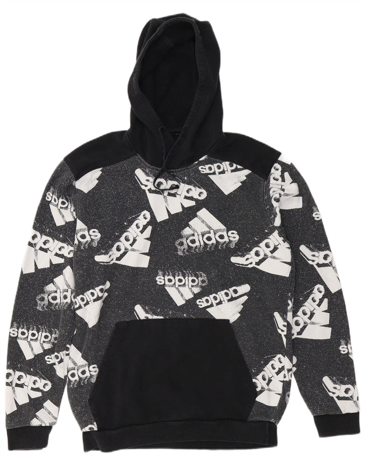 ADIDAS Mens Graphic Hoodie Jumper Grande Algodão Colorblock Preto