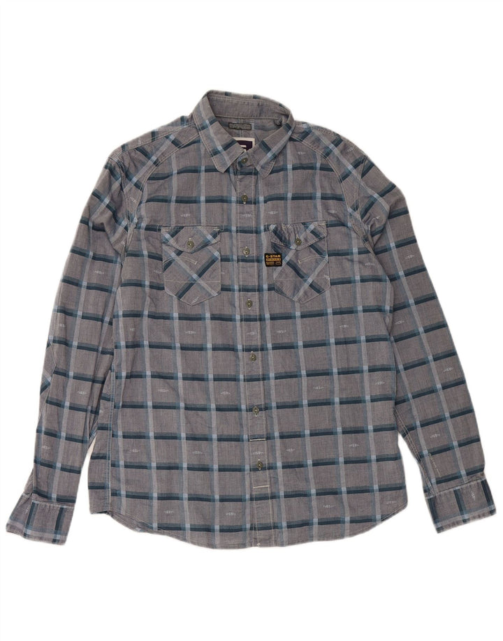 Camisa masculina G-STAR grande algodão xadrez cinza